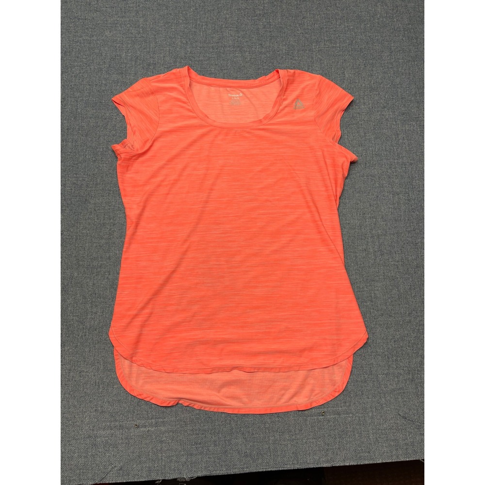 Reebok Womens Pink Space Dye Athletic Top High Low Hem Gym Shirt Large